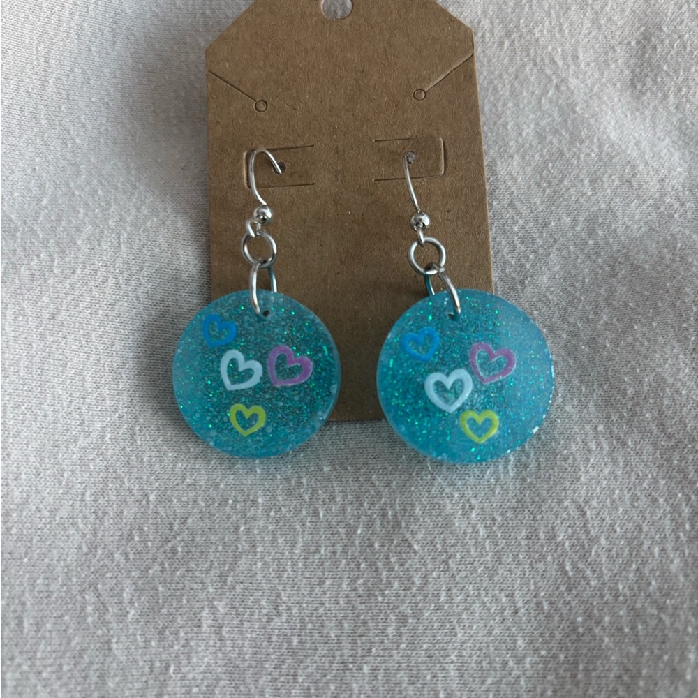 Heart Charm Blue Earrings